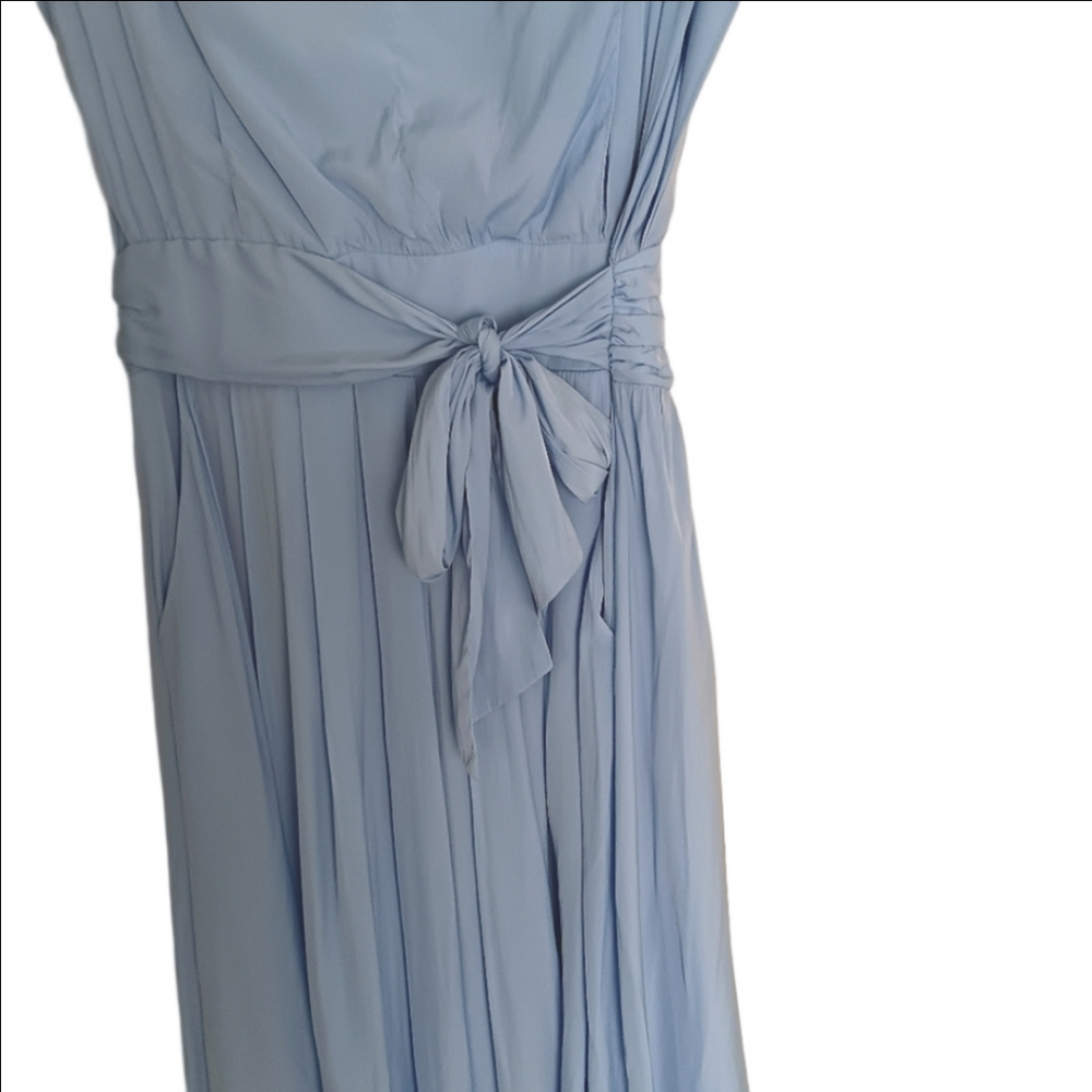 Joie Cornflower Blue V-neck Attatched Sash Tie Waist Cap Sleeve Midi Dress 10 - Picture 2 of 7